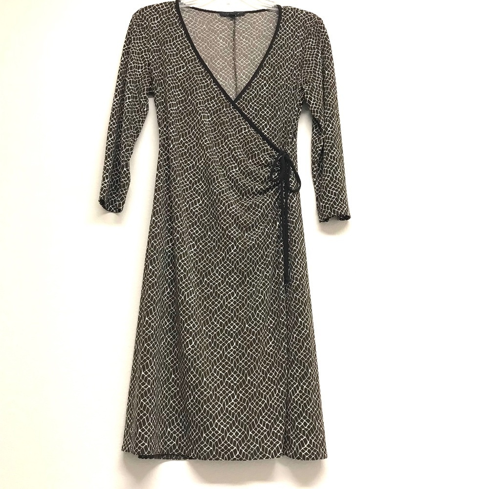 City Triangles M Wrap Dress Fit & Flare Midi 3/4 Sleeve Stretch Office Brown Cas